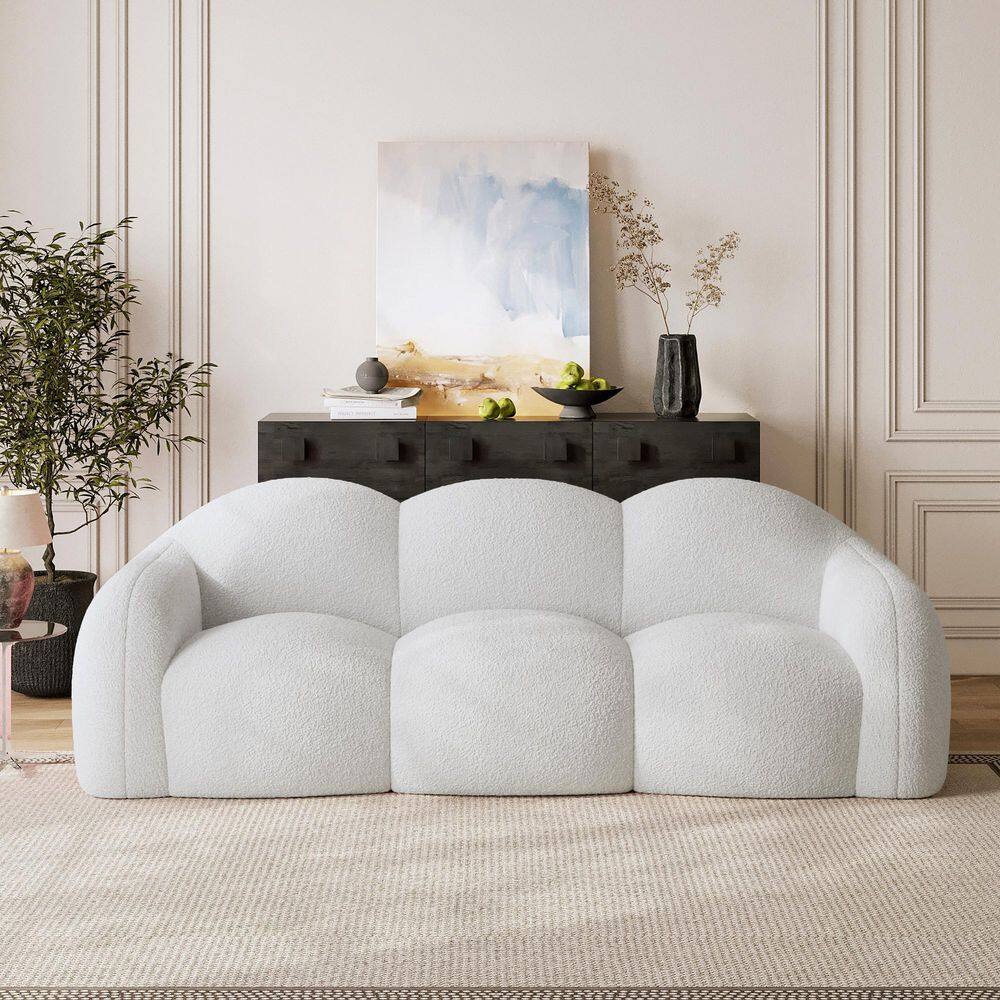 Bubble Sofa, 90 in. 3-Seater Premium Teddy Velvet Chaise Lounge Memory Foam Extra Deep Seat in Beige, No Assembly price history on PriceWatchPro
