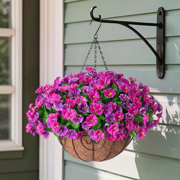 フラワー・ガーデニング Hoa 20.5 in. Pink Outdoor Artificial Hanging Flowers with Basket Patio