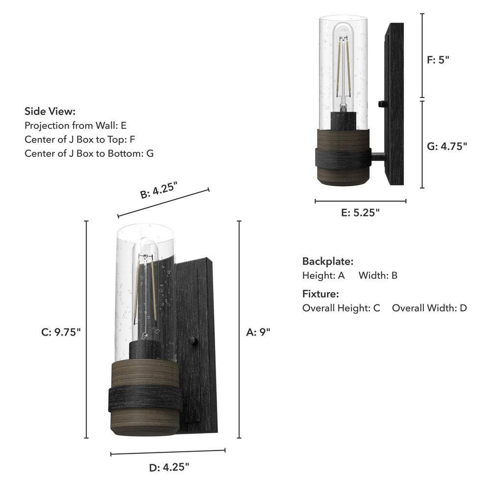Rustic Iron Cylinder Dimmable Wall Sconce with Glass Shade