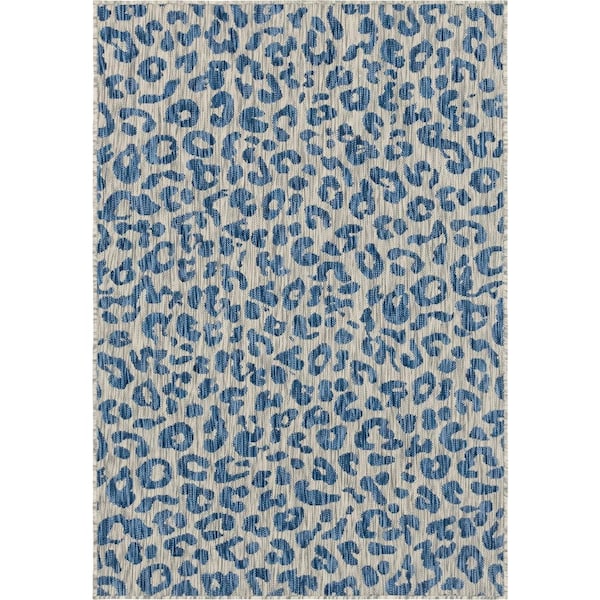 Azure Leopard Outdoor 6 ft. x 9 ft. Area Rug