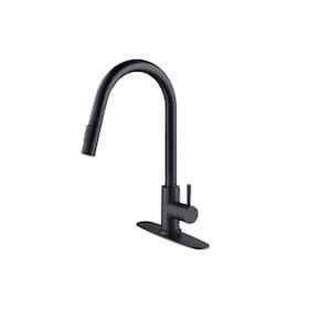 Single Handle Deck Mounted Gooseneck Pull Down Sprayer Kitchen Faucet with Touch Sensor in Matte Black