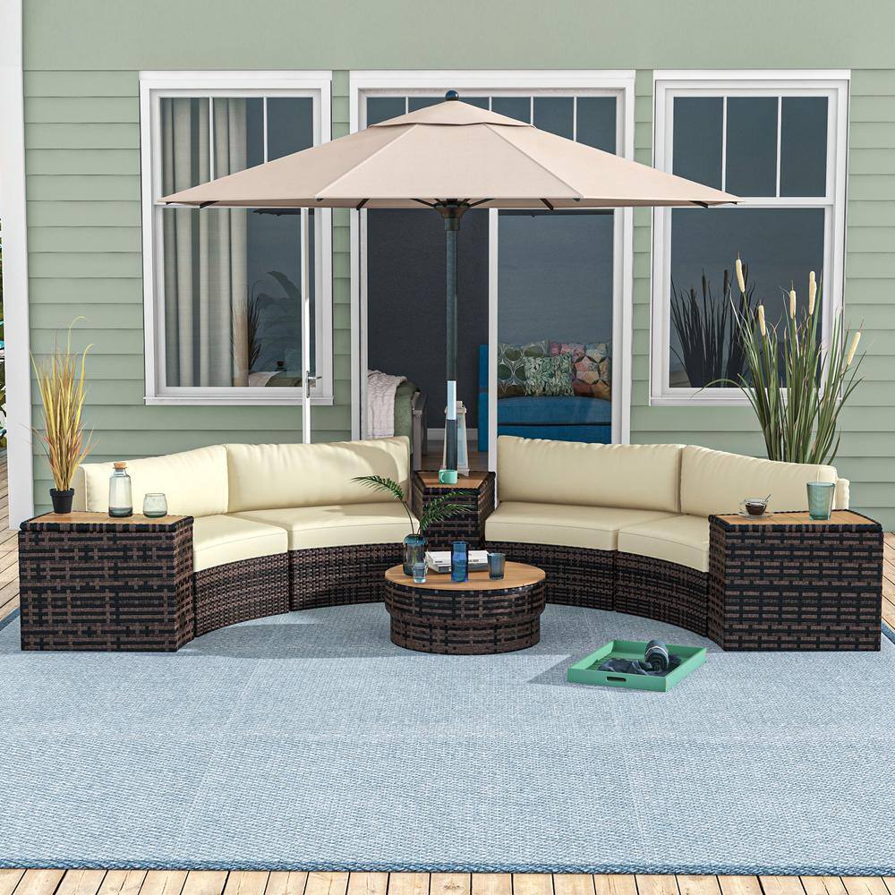 Mixed-Gray 8-Piece Rattan Patio Furniture Set with Sofa Chairs and Tables
