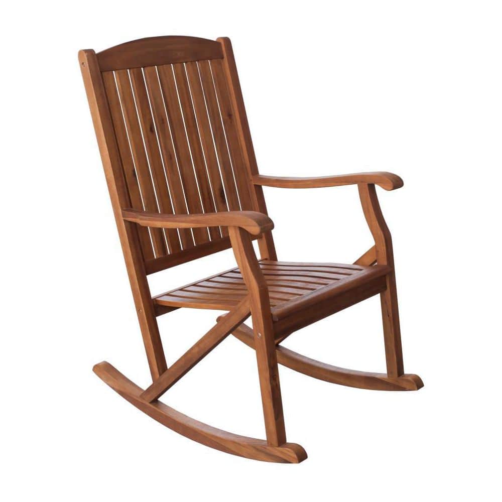 Sequoia Brown Acacia Wood Outdoor Rocking Chair with Arms