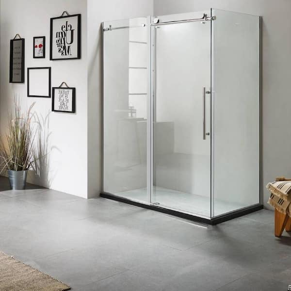 Dreamwerks 60 in. x 79 in. x 40 in. Luxury Frameless Sliding Shower Door Kit in Stainless Steel