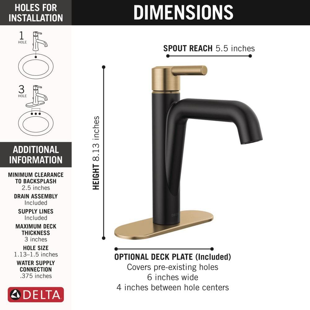 Matte Black and Champagne Bronze Single Handle Bathroom Faucet