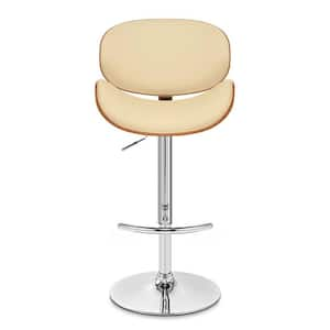 25 in. Cream Low Back Wood Counter Height Bar Chair with Faux leather Seat