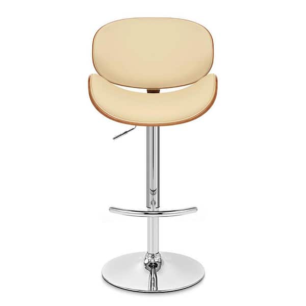 HomeRoots 25 in. Cream Low Back Wood Counter Height Bar Chair with Faux leather Seat