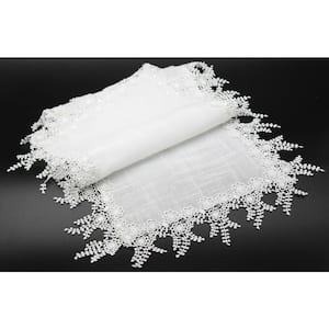 16 in. x 36 in. White Floral Garden Lace Trim Table Runner, White