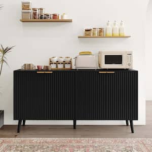 Modern Black Particle Board 55.12 in. Buffet Sideboard Cabinet with 4 Doors