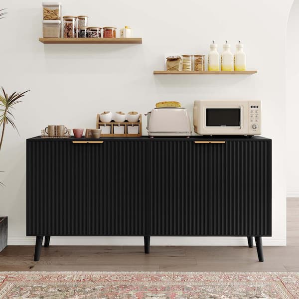 JASIWAY Modern Black Particle Board 55.12 in. Buffet Sideboard Cabinet with 4-Doors