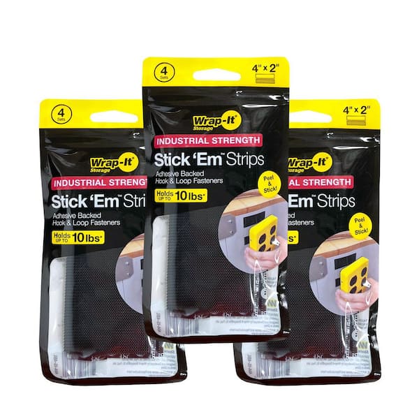 4 in. x 2 in. Stick 'Ems Industrial Strength Adhesive Backed Hook and Loop Strips (12-Sets)