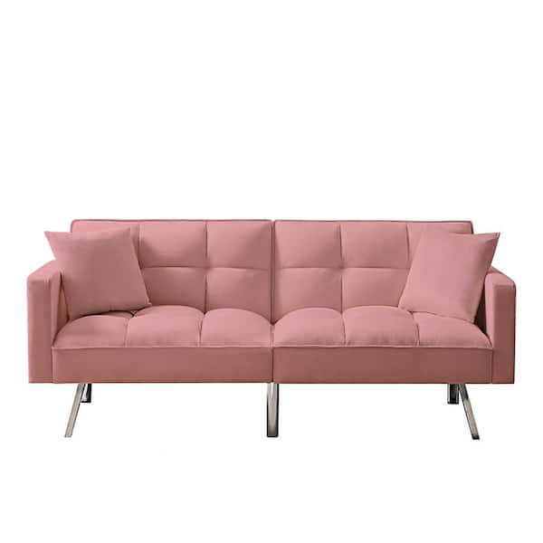 Unbranded 74 in. W Square Arm Velvet Straight Sofa in Pink