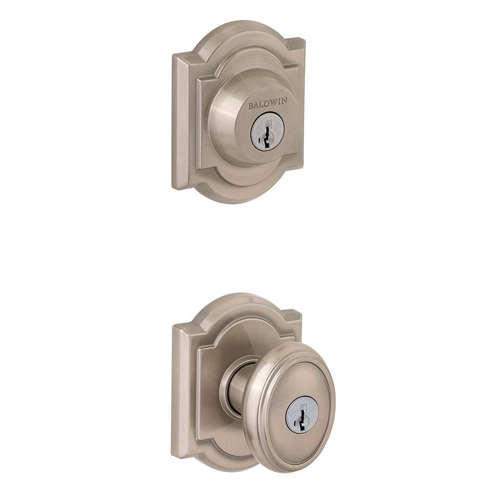Prestige Carnaby Satin Nickel Exterior Entry Knob and Single Cylinder Deadbolt Combo Pack Featuring SmartKey Security