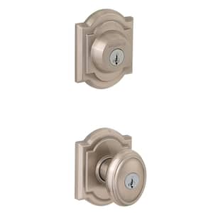 Prestige Carnaby Satin Nickel Exterior Entry Knob and Single Cylinder Deadbolt Combo Pack Featuring SmartKey Security