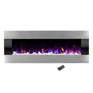 54 in. Stainless Steel Electric Fireplace with Wall Mount and Remote in Silver