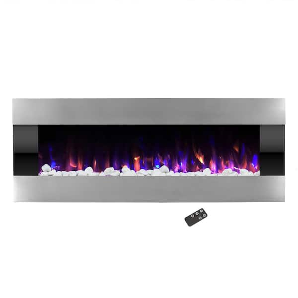 Northwest 54 in. Stainless Steel Electric Fireplace with Wall