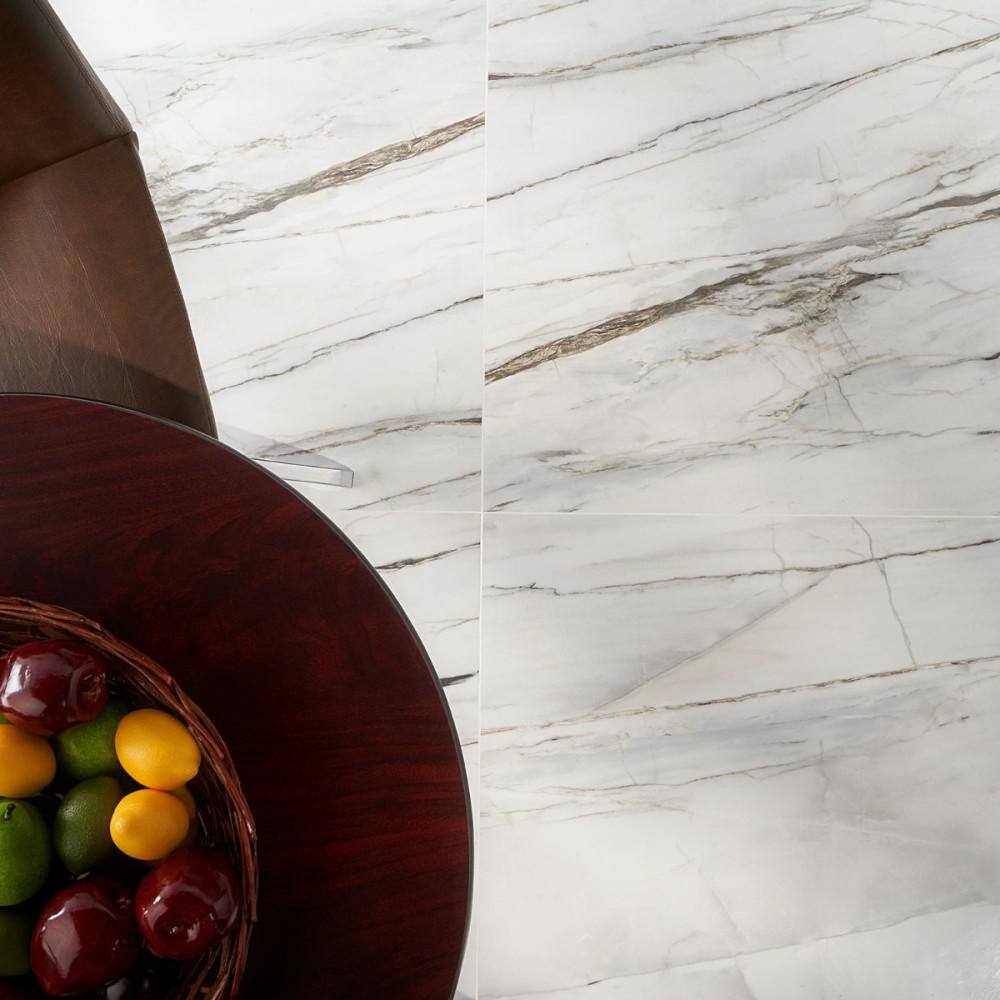 Saroshi Large White Polished Porcelain Floor and Wall Tile