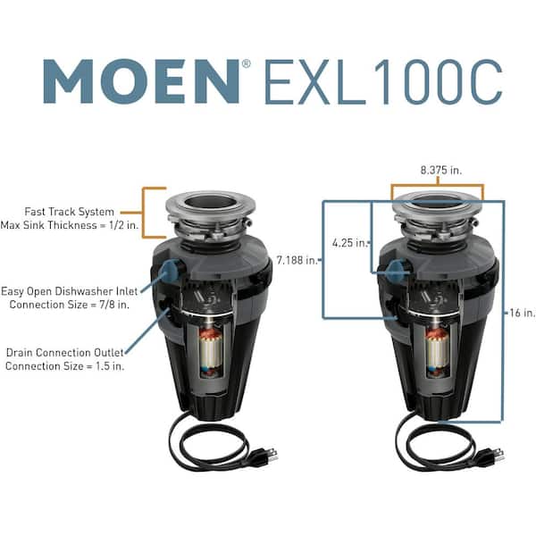 最高の品質の World ImporterMoen EXL100C EX Chef Series HP Continuous Feed  Lighted Garbage Disposal with Sound Reduction, Power Cord Included, or  Unfinished