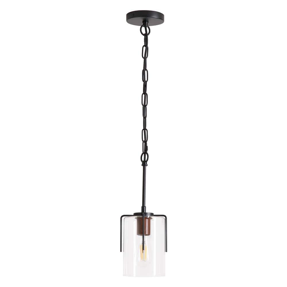 Adjustable Height 18.5-60 in. Black 1-Light Pendant Light with Clear Glass Cylinder Shade, E26 Bulb Not Included price history on PriceWatchPro