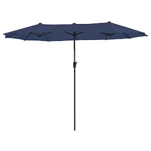 15 ft. Steel Outdoor Double Sided Market Patio Umbrella with UV Sun Protection and Easy Crank in Blue