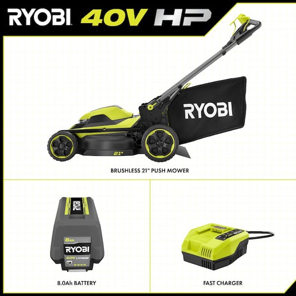 40V HP Brushless 21 in. Cordless Battery Walk Behind Push Lawn Mower with 8.0 Ah Battery and Charger