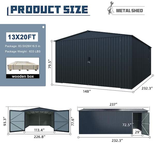 WTVWTV 13 ft. W x 20 ft. D Metal Outdoor Storage Shed/Garage