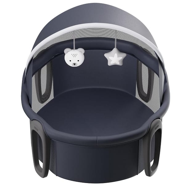 Portable Baby Bassinet, On-The-Go Baby Dome with Canopy & Developmental Toys, Quick-Folding Travel Crib, Dark Gray