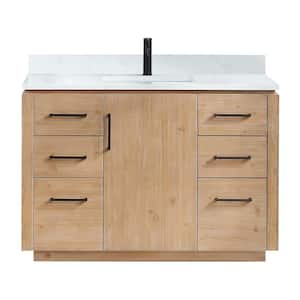 San 48 in.W x 22 in.D x 33.8 in.H Single Sink Bath Vanity in Fir Wood Brown with White Composite Stone Top