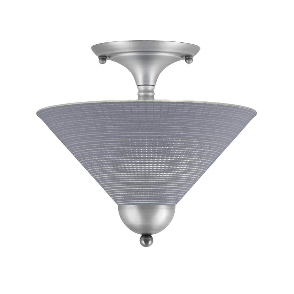 Bristol 12 in. 2-Light Nickel Transitional Semi-Flush Mount with 12 in. Gra