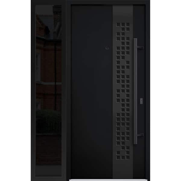 6078 48 in. x 80 in. Left-hand/Inswing Sidelight Black Enamel Steel Prehung Front Door with Hardware