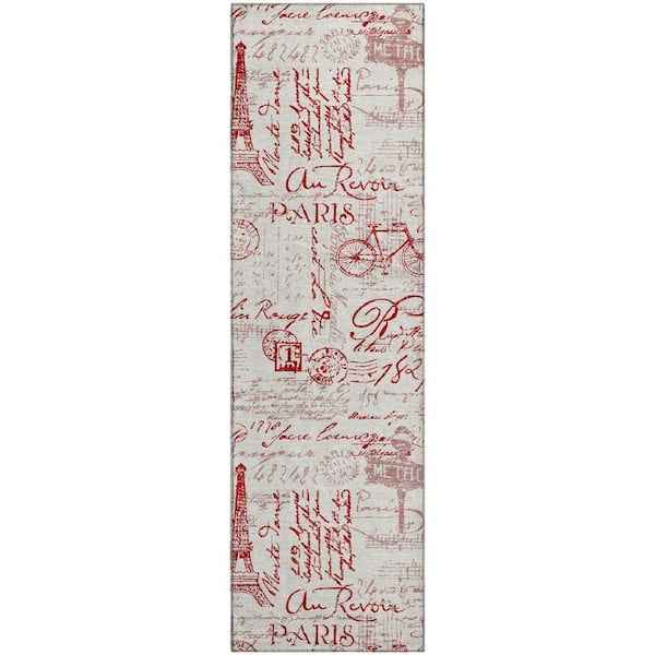 Mayfield Premium Machine Washable Abstract AMF2209 Red 2 ft. x 7 ft. Runner Rug