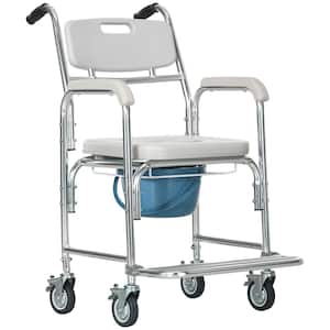 Waterproof Rolling Over Toilet Chair, 3-in-1 Shower Commode Wheelchair, Weight Capacity with Padded Seat