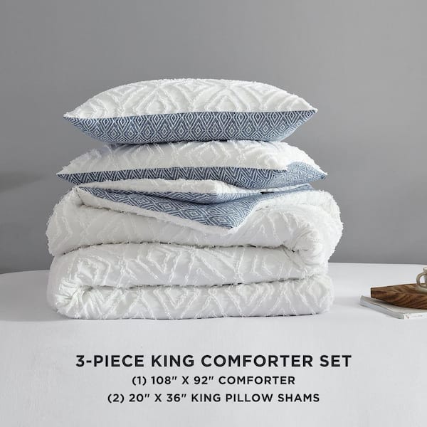 3 Pieces Basic Cotton Reversible King Size Duvet Cover Set 220 x