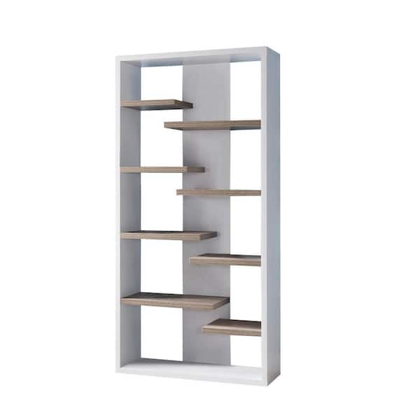 Unbranded Unique White Plus Brown 35.5 in. Particle Board Open Bookshelf Decorative Cabinet with 8-Shelves
