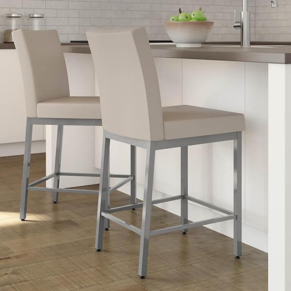 Amisco Perry 30 in. Glossy Grey Metal Beige Polyurethane Bar Stool