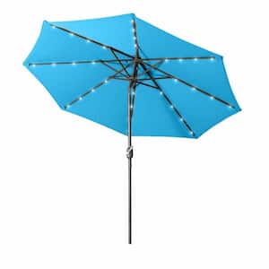 9 ft. Steel Market Solar Tilt Patio Umbrella in Blue with LED Light for Garden, Deck, Backyard, Pool