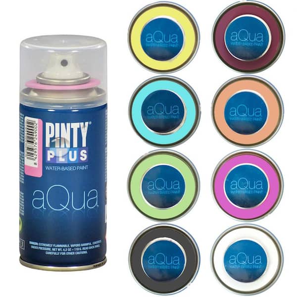 PINTY PLUS 4 oz. 8 Color Assortment, Water Based Aqua Mini Spray Paint for Arts and Crafts, (8-Pack)
