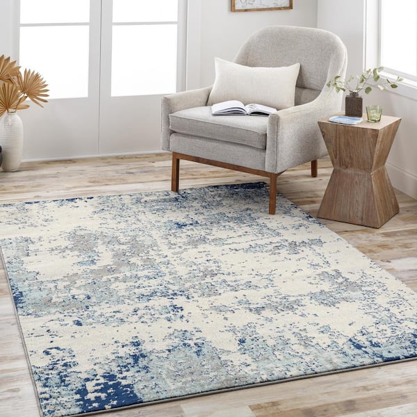 Livabliss Yamikani Aqua 6 ft. 7 in. x 9 ft. Distressed
