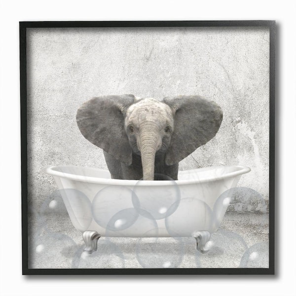 Stupell Industries Baby Elephant Bath Time Cute Animal Design By Kim Allen Framed Print Animal Texturized Art 12 in. x 12 in.