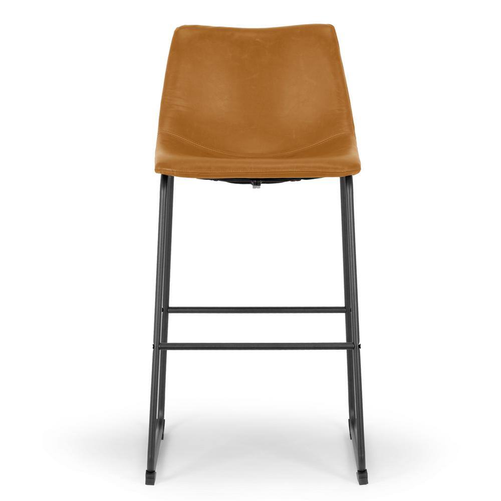 Adan 39" Brown Faux Leather and Iron Bar Stool Set