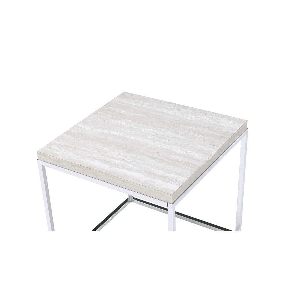 Snyder 24" Square Chrome & White Wooden End Table