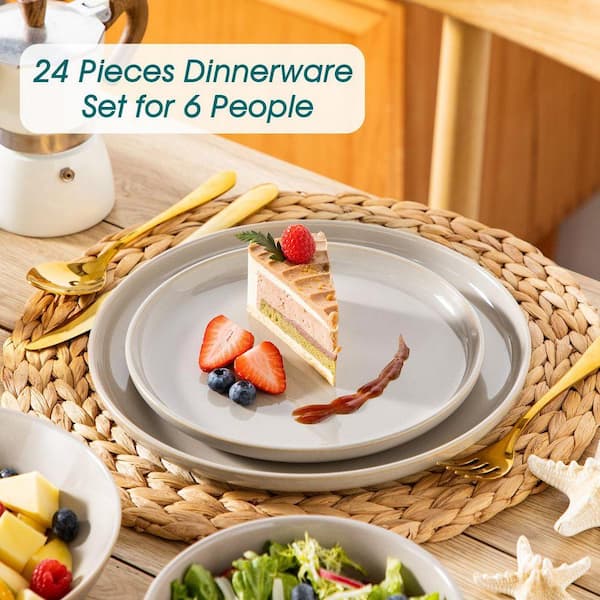 vancasso 24-Piece Gray Stoneware Dinnerware Set Service for 6