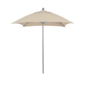 6 ft. Grey Woodgrain Aluminum Commercial Market Patio Umbrella Fiberglass Ribs and Push Lift in Antique Beige Sunbrella