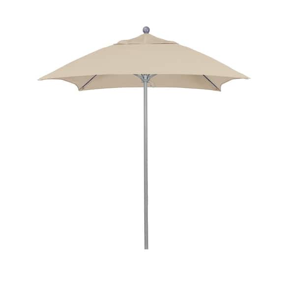 California Umbrella 6 ft. Grey Woodgrain Aluminum Commercial Market Patio Umbrella Fiberglass Ribs and Push Lift in Antique Beige Sunbrella