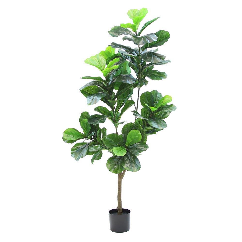 Mod Greenhouse Artificial 66 in. Green Fiddle Leaf Fig in Black Nursery Pot