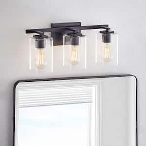 20.75 in. 3-Light Black Bathroom Vanity Light with Square Glass Shades