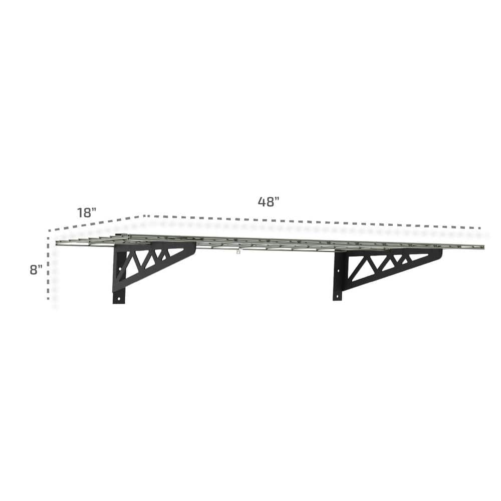 Hammertone Gray Steel Wall-Mounted Garage Shelves with Hooks