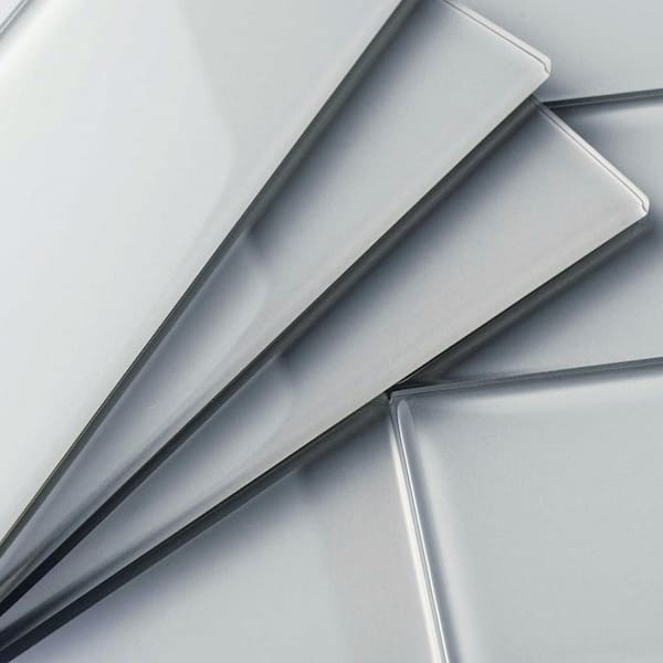 Giorbello (Sample) True Gray 3-in x 9-in Glossy Glass Subway Wall Tile