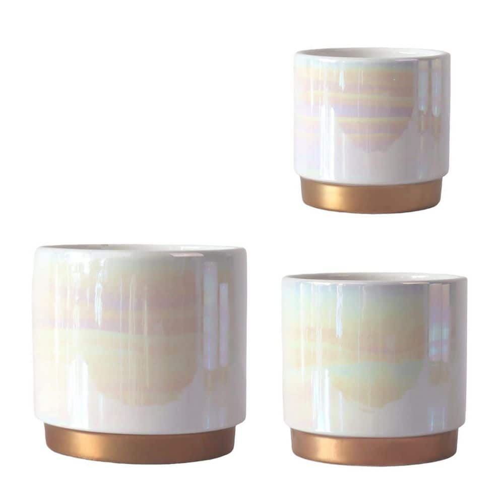3-Pack Indoor Ceramic Planter with Drainage Hole, Succulent Orchid Flower Pot, Rainbow Pearl Glaze, White price history on PriceWatchPro