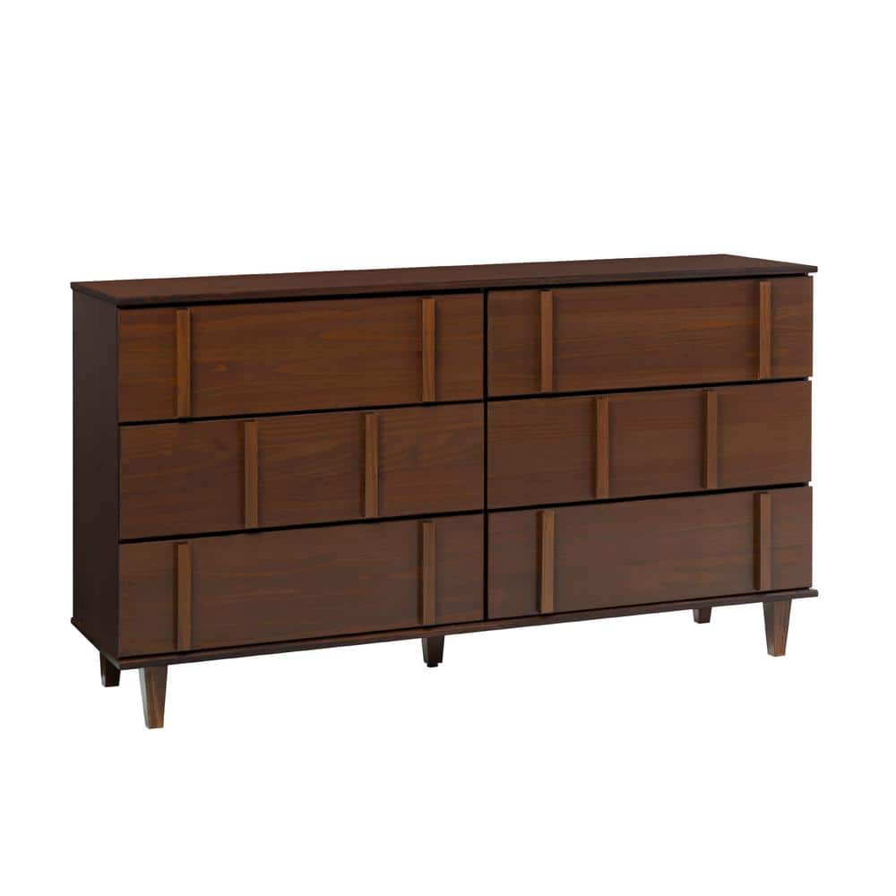 Modern Walnut 6-Drawer Vertical Accent Solid Wood Dresser